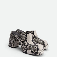 Marla Snake-embossed Leather Heel Mules - Angled Side View - POEVE Collection