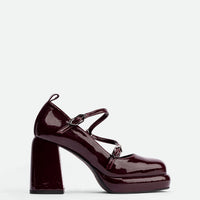 Denky Bordeaux Patent Leather Pumps – Side View – POEVE Collection