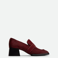 Noemi Bordeaux Hairy Leather Heel Loafers - Side View - POEVE Collection