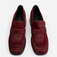 Noemi Bordeaux Hairy Leather Heel Loafers - Top View - POEVE Collection