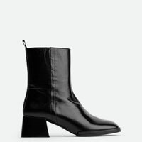 Angie Black Leather Ankle Boots - Side View - POEVE Collection