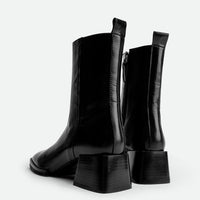 Angie Black Leather Ankle Boots - Back View - POEVE Collection