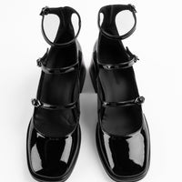 Maven Black Patent Leather Heel Shoes with Metal Buckles - Top View - POEVE Collection