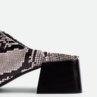 Robin Snake-embossed Leather Heel Mules - Heel Close-up View - POEVE Collection