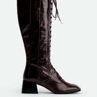 Briar Brown Leather Tall Boots - Side View - POEVE Collection