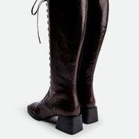 Briar Brown Leather Tall Boots - Back View - POEVE Collection