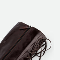 Briar Brown Leather Tall Boots - Zip Close-up View - POEVE Collection