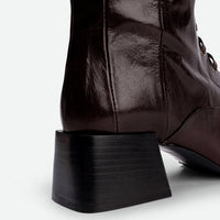Briar Brown Leather Tall Boots - Heel Close-up View - POEVE Collection