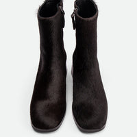 Tangy Brown Hairy Leather Ankle Boots - Top View - POEVE Collection