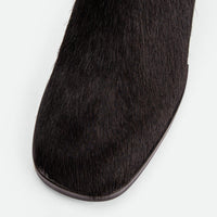 Tangy Brown Hairy Leather Ankle Boots - Toe Close-up View - POEVE Collection