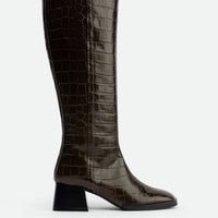 Noelia Green Croco Leather Tall Boots - Side View - POEVE Collection