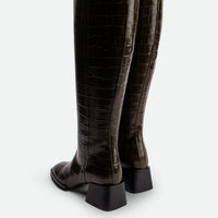 Noelia Green Croco Leather Tall Boots - Back View - POEVE Collection