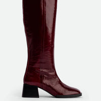 Noelia Red Crinkled Patent Leather Tall Boots - Side View - POEVE Collection