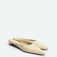 Faye Beige Leather Mules - Angled Side View - POEVE Collection