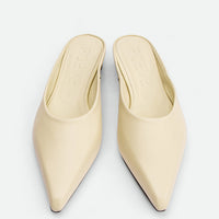 Faye Beige Leather Mules - Top View - POEVE Collection