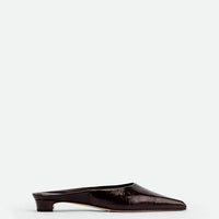 Faye Brown Crinkled Patent Leather Mules - Side View - POEVE Collection