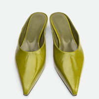 Faye Green Crinkled Patent Leather Mules - Top View - POEVE Collection