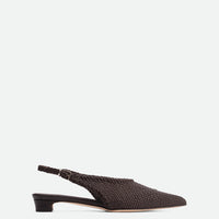 Rhea Brown Woven Leather Slingback Pumps - Side View - POEVE Collection