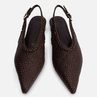 Rhea Brown Woven Leather Slingback Pumps - Top View - POEVE Collection