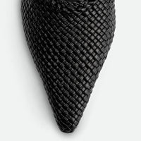 Rhea Black Woven Leather Slingback Pumps - Toe Close-up View - POEVE Collection