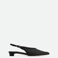 Rhea Black Woven Leather Slingback Pumps - Side View - POEVE Collection