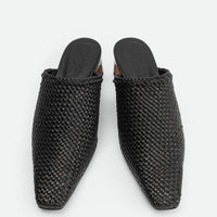Sable Black Hand-Woven Leather Heel Mules - Top View - POEVE Collection