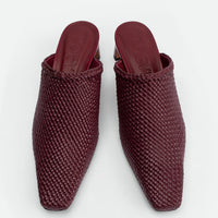 Sable Bordeaux Hand-Woven Leather Heel Mules - Top View - POEVE Collection