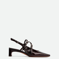 Harper Brown Patent Leather Heel Slingbacks - Side View - POEVE Collection