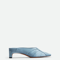 Marina Azure Satin Mules - Side View - POEVE Collection