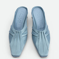 Marina Azure Satin Mules - Top View - POEVE Collection
