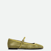 Amelia Perforated Green Leather Ballerinas - Side View - POEVE Collection