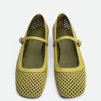 Amelia Perforated Green Leather Ballerinas - Top View - POEVE Collection