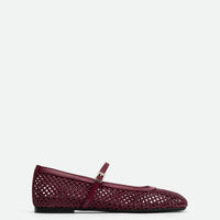 Amelia Perforated Bordeaux Leather Ballerinas - Side View - POEVE Collection