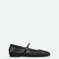 Amelia Perforated Black Leather Ballerinas - Side View - POEVE Collection