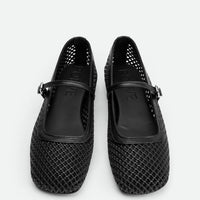 Amelia Perforated Black Leather Ballerinas - Top View - POEVE Collection