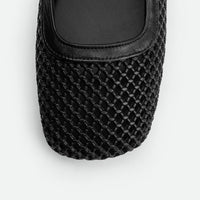 Amelia Perforated Black Leather Ballerinas - Toe Close-up View - POEVE Collection