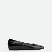 Emery Ballerinas Black Croco Leather - Side View - POEVE - Made in Italy