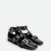 Sall Black Leather Ballerinas - Angled Side View - POEVE Collection