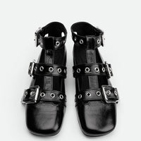 Sall Black Leather Ballerinas - Top View - POEVE Collection