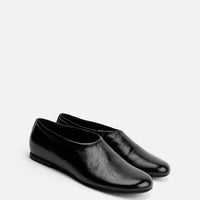 Talia Black Crinkled Leather Flats – Angled View – POEVE Collection