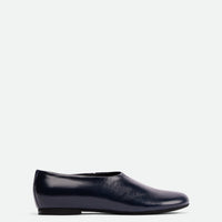 Talia Deep Blue Crinkled Leather Flats – Side View – POEVE Collection
