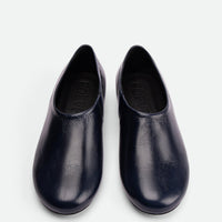Talia Deep Blue Crinkled Leather Flats – Top View – POEVE Collection