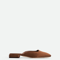 Bonnie Brown Satin Mules - Side View - POEVE Collection