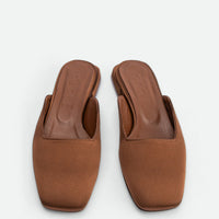 Bonnie Brown Satin Mules - Top View - POEVE Collection