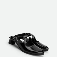 Nebula Black Crinkled Leather Heel Sandals - Angled Side View - POEVE Collection