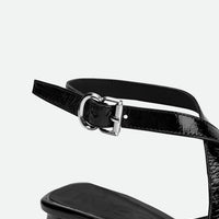 Nebula Black Crinkled Leather Heel Sandals - Accessory Close-up View - POEVE Collection