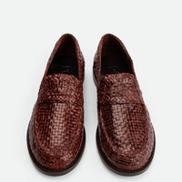 Maverick Brown Hand-Woven Leather Loafers - Top View - POEVE Collection