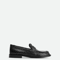 Maverick Black Hand-Woven Leather Loafers - Side View - POEVE Collection