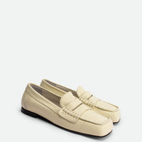 Finley Beige Leather Loafers - Angled Side View - POEVE Collection