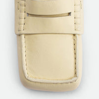 Finley Beige Leather Loafers - Toe Close-up View - POEVE Collection
